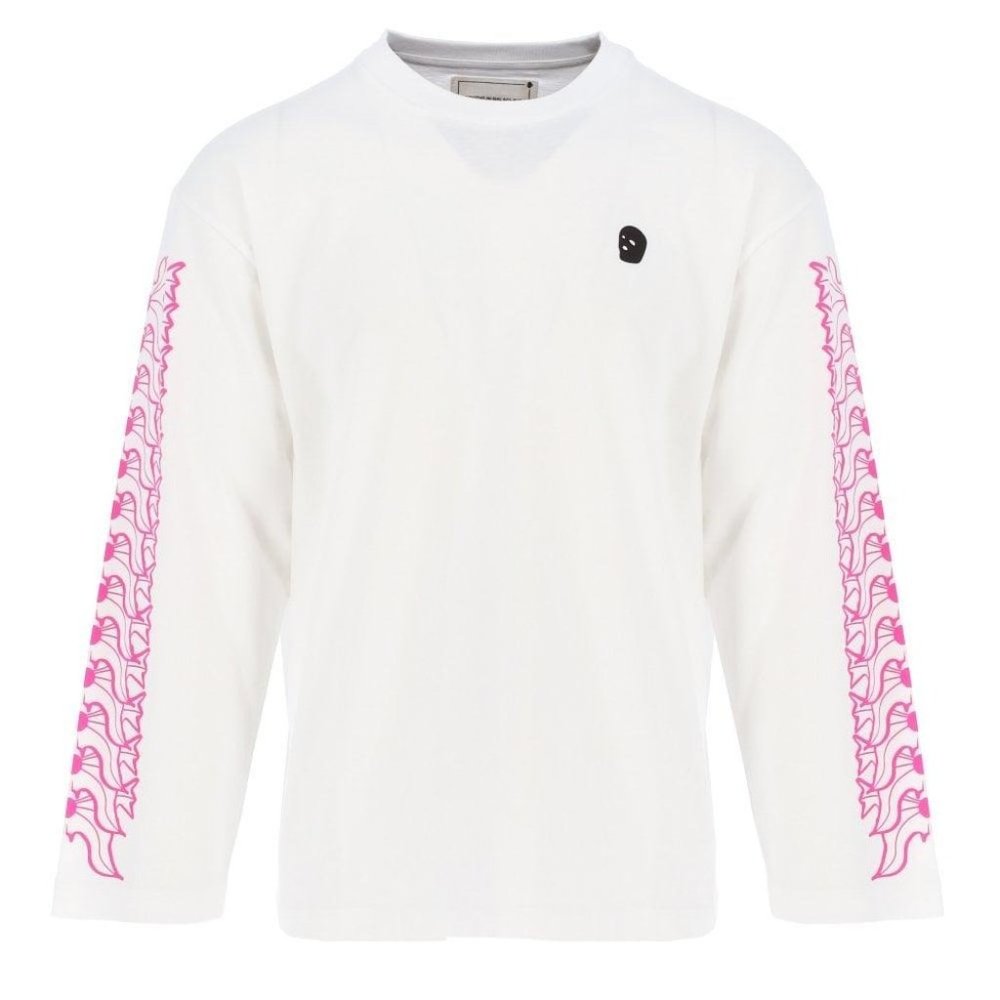 Youths In Balaclava Shirt Womens White Pink Flower Long Sleeve Cotton Crewneck